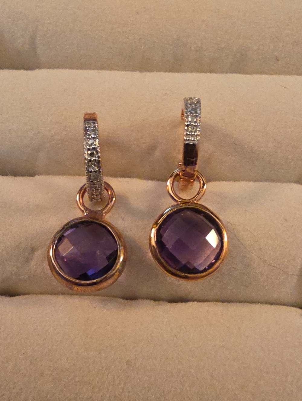Gold Over Sterling Silver Drop Earrings with Amethyst